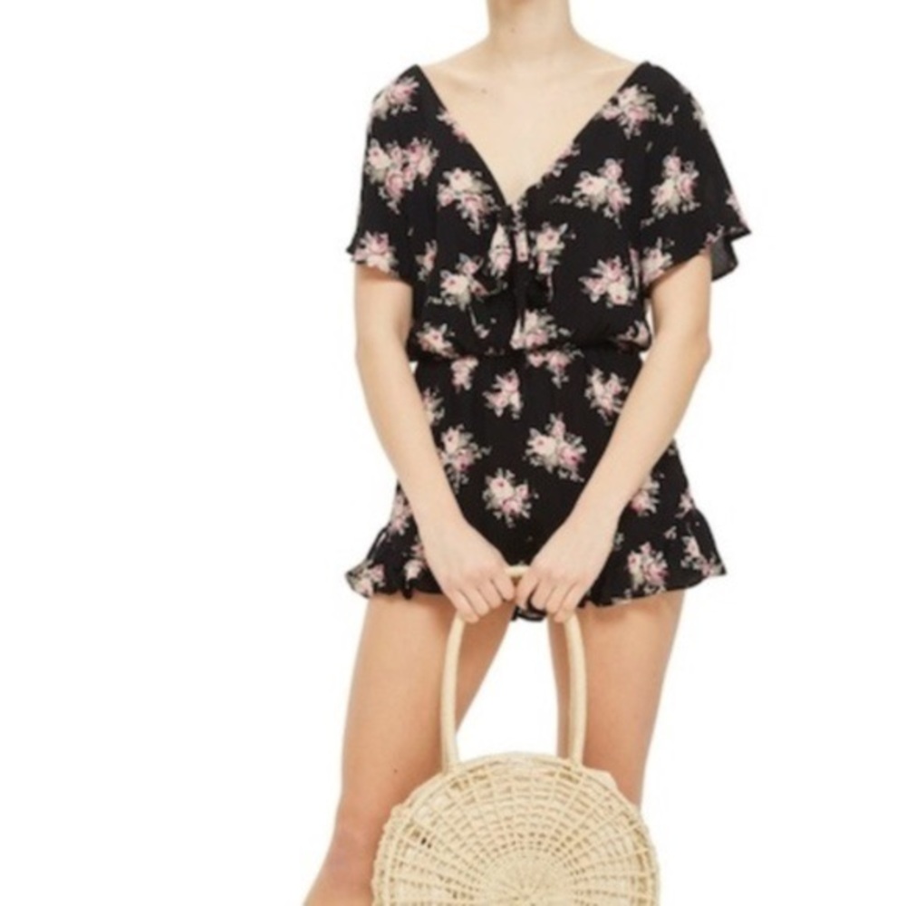 Topshop Rose Floral Tie Front Romper
